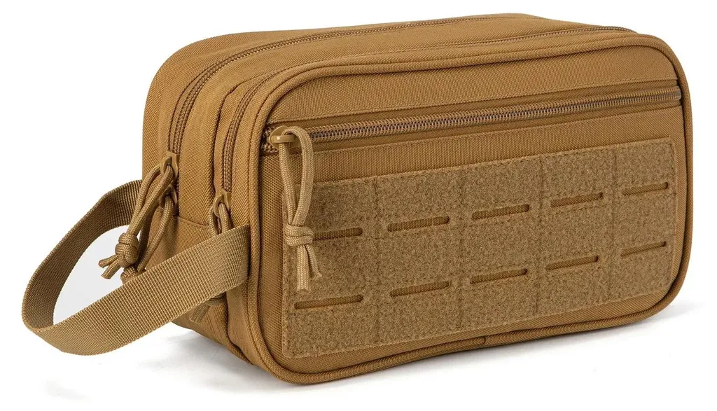 Trousse de toilette tactique compacte en nylon résistant coloris kaki
