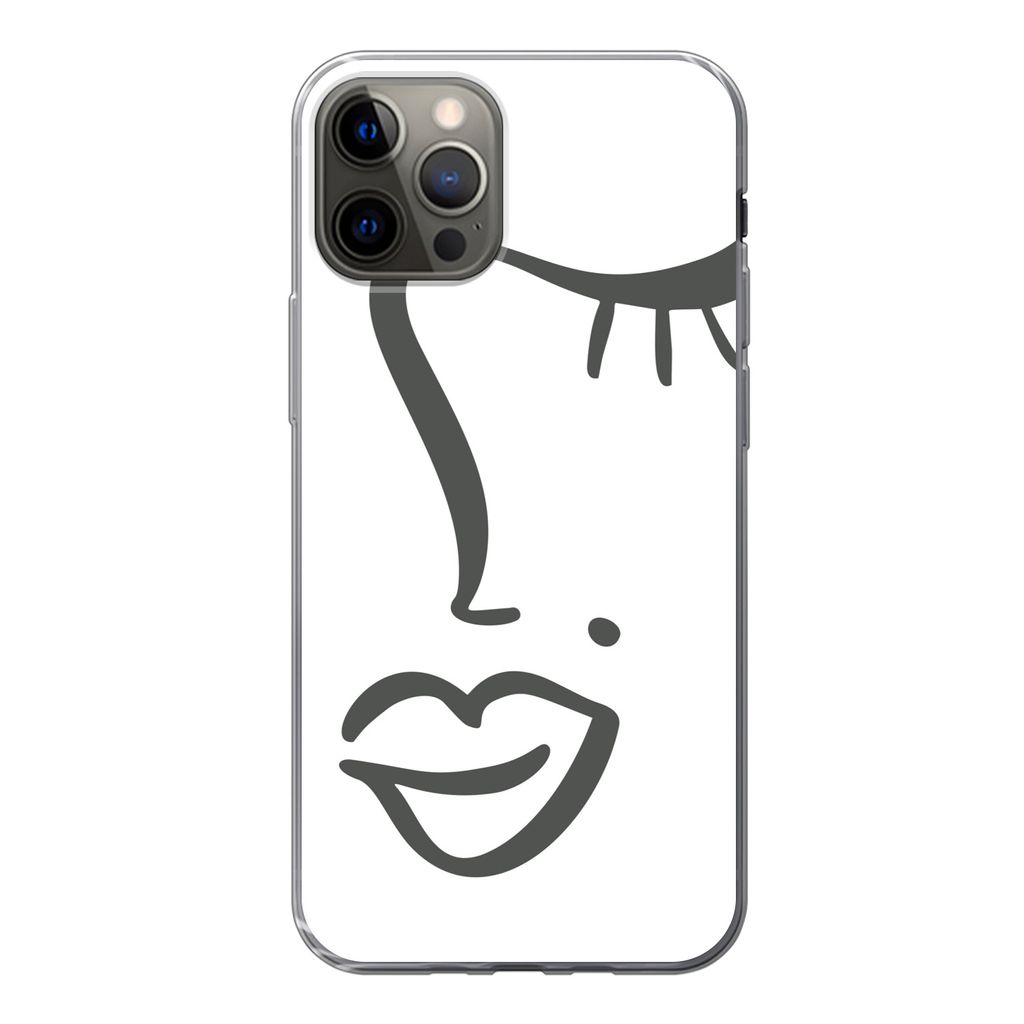 MuchoWow Handyhülle Schutzhülle Hülle für iPhone 12 Pro Frau - Schwarz - Weiß - Abstrakt Silikon Softcase Handy Hülle - Abdeckung