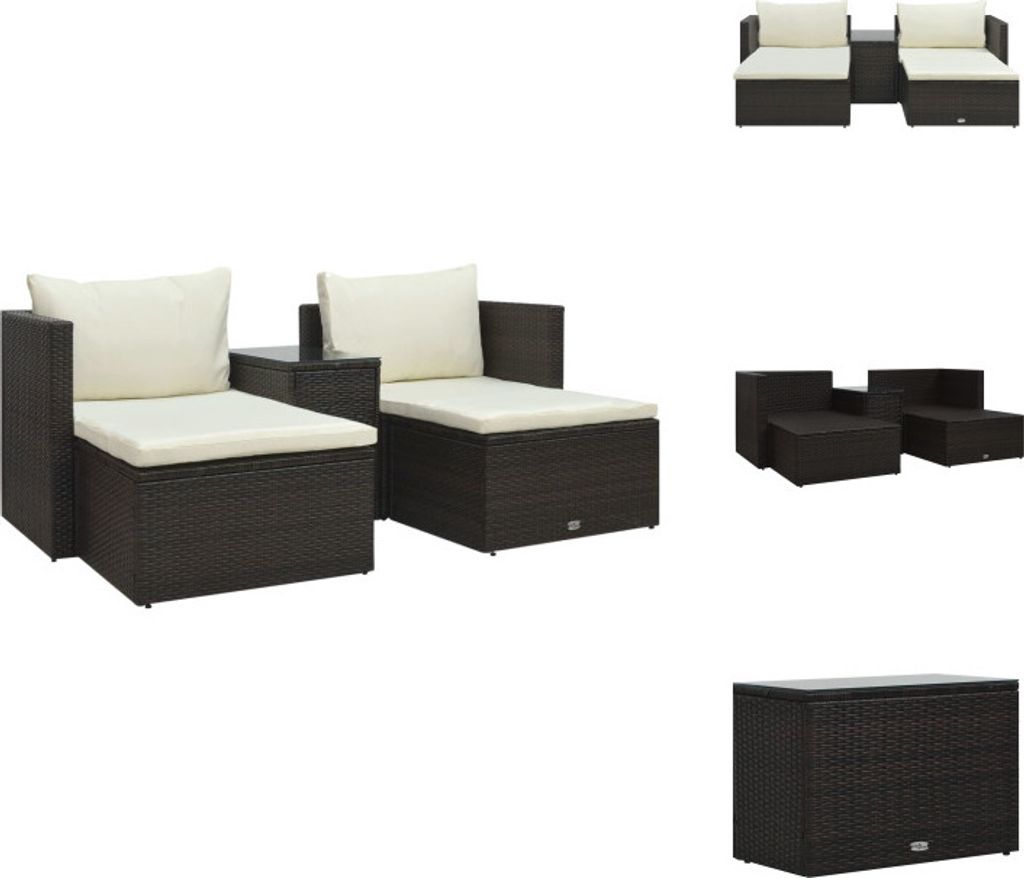vidaXL 5-tlg. Garten-Lounge-Set mit Auflagen Poly Rattan Braun - Gartenmöbel-Sets