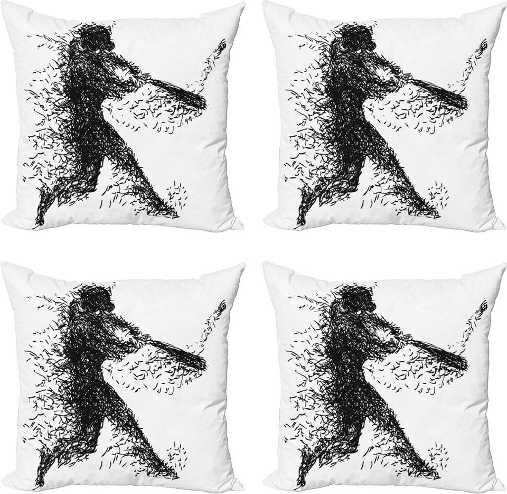 ABAKUHAUS Schwarz und weiß Kissenbezug Set (4 Stück), Baseballspieler, Moderner Doppelseitiger Digitaldruck, 50 cm x 50 cm, Charcoal Grau Weiß