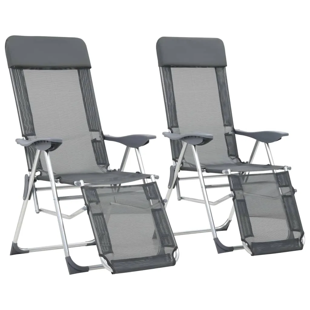 Transats de jardin pliables gris avec repose-pieds lot de 2 unités