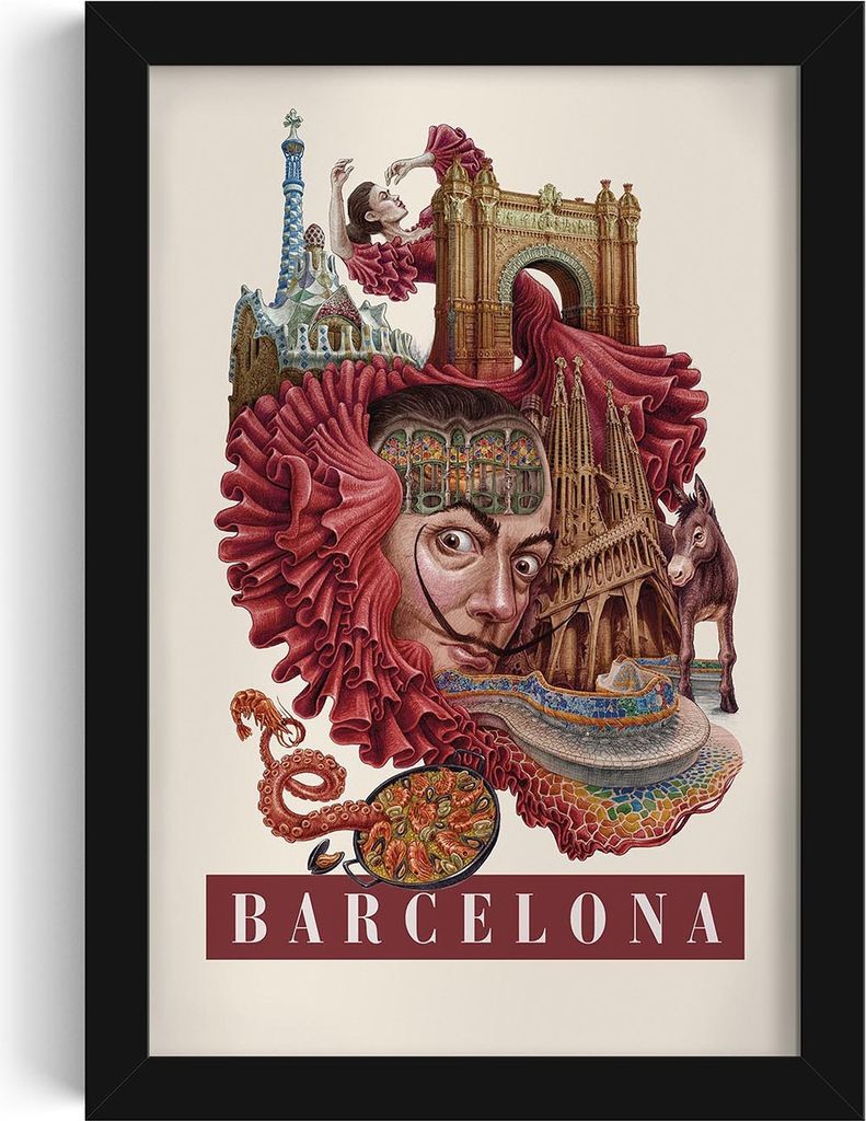 Bilderrahmen – Wandbild – Stadtbild – Barcelona – 20x30 cm – Schwarzer Rahmen – Dekoration – Modern – Kunst – Wohnzimmer – Schl...