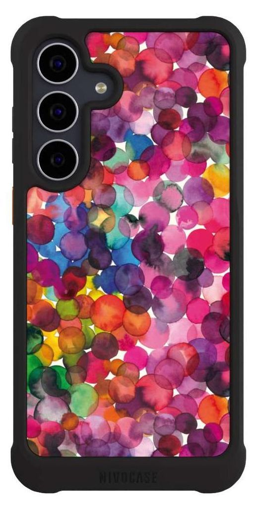 NIVOCASE Hülle für Samsung Galaxy S25 FE Stoßfeste Handyhülle NIVOmax Case Schwarz Punkte Wasserfarbe bunt