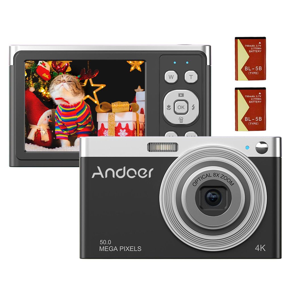 Andoer Tragbare 4K-Digitalkamera, Video-Camcorder, 50 MP, 2,88 Zoll, IPS-Bildschirm, Autofokus, 16-facher Zoom (8-fach optisch und 8-fach digital),...