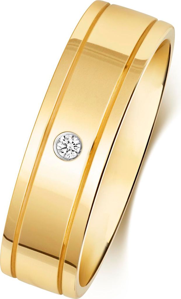 9 Karat (375) Gold 5,5mm Flach Court Form Solitär Diamant Trauring/Ehering/Hochzeitsring Brillant-Schliff G - I1 I2, 53 (16.9); TRS368219KYRSM