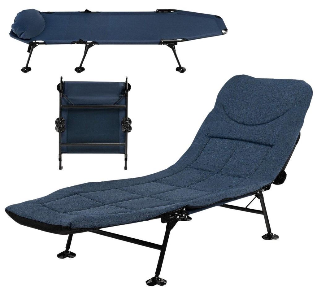Klappbares Campingbett mit verstellbarer Rückenlehne und Matratze