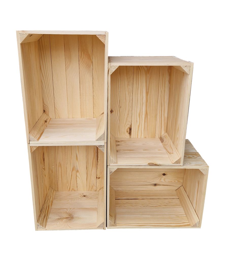 Obstkiste 40x30x24 cm 4er Set - Weinkiste Apfelkiste als Schuhregal Bücherregal - Natur Vintage