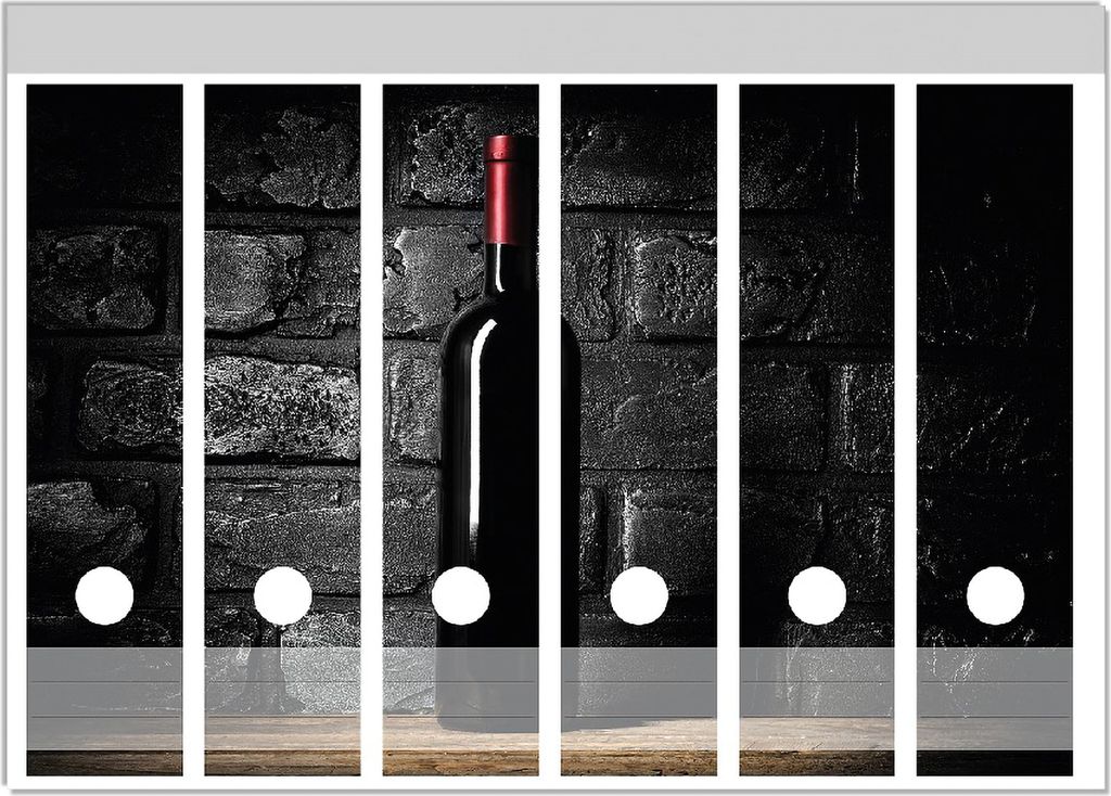 Wallario Ordnerrücken Sticker, selbstklebend für breite Ordner, 6 Stück, Motiv Rotwein-Flasche am Abend