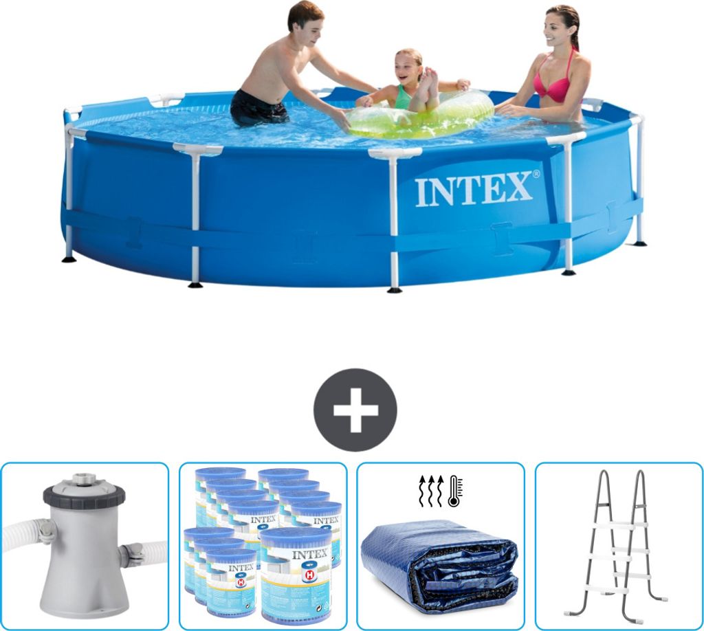 Intex Rundrahmen-Schwimmbecken – 305 x 76 cm – Blau – inklusive Pumpe Filter - Sonnensegel - Leiter