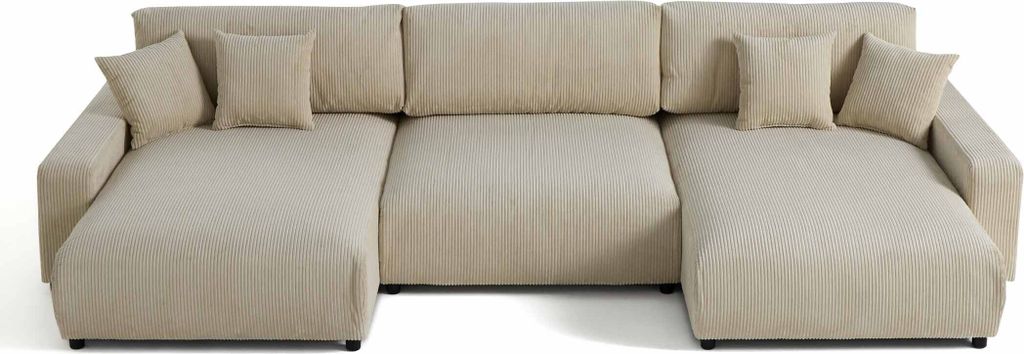 Lisa Design Pivoine - 7-sitzer Wohnlandschaft U-form - Schlaffunktion und Bettkasten - Cord , Beige