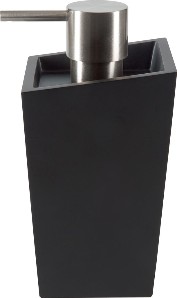 Spirella Seifenspender "Yoshi" | mit Edelstahlpumpe | Flüssigseifen-Spender | Polyresin | 350ml | Langliebig und Robust | Schwarz