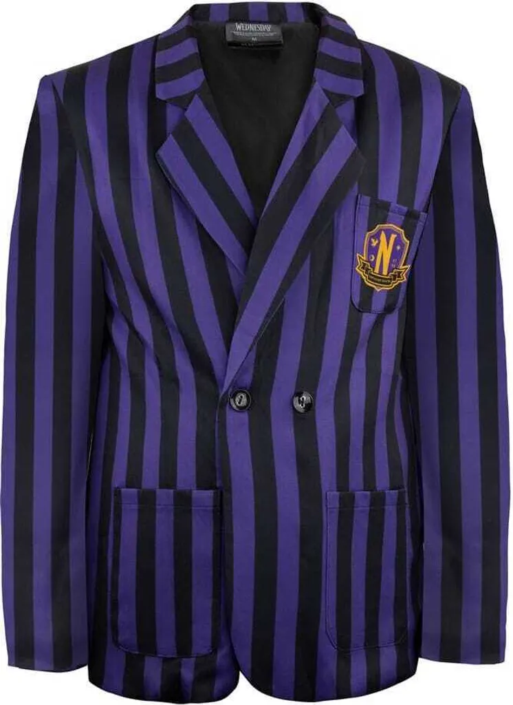 Veste à Rayures Violettes Mercredi - Blazer Nevermore avec Écusson Brodé
