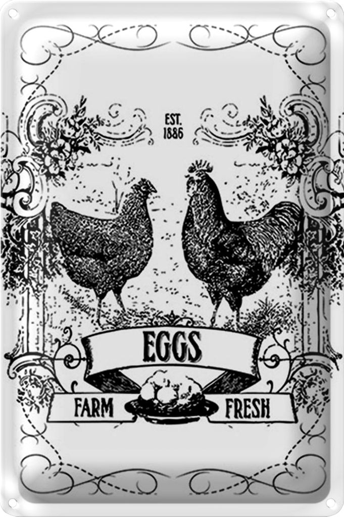Blechschild Spruch 20x30cm EGGS farm fresh est. 1886
