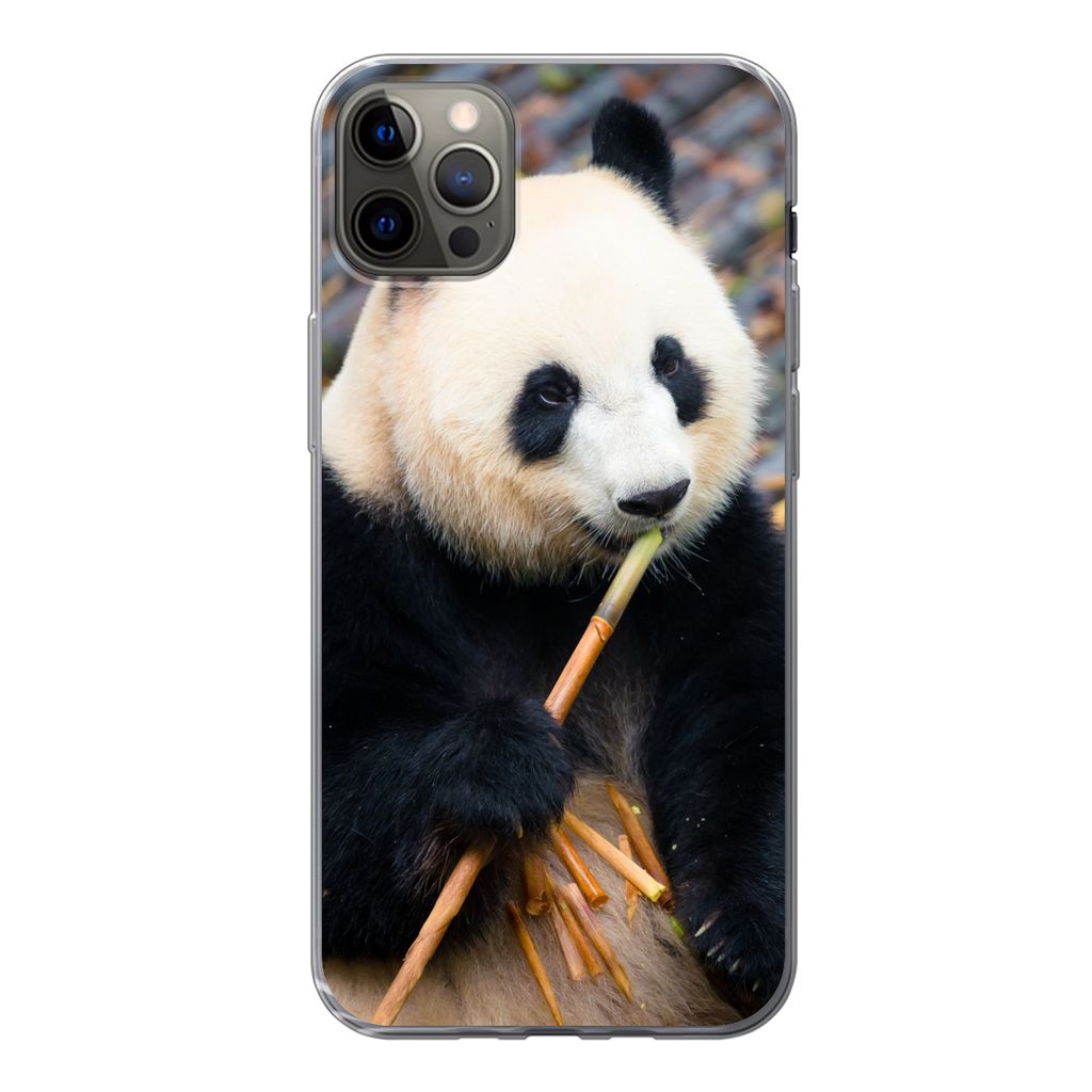 MuchoWow Handyhülle Schutzhülle Hülle für iPhone 13 Pro Max Großer Panda - Bambus - Blätter Silikon Softcase Handy Hülle - Mobiltelefon