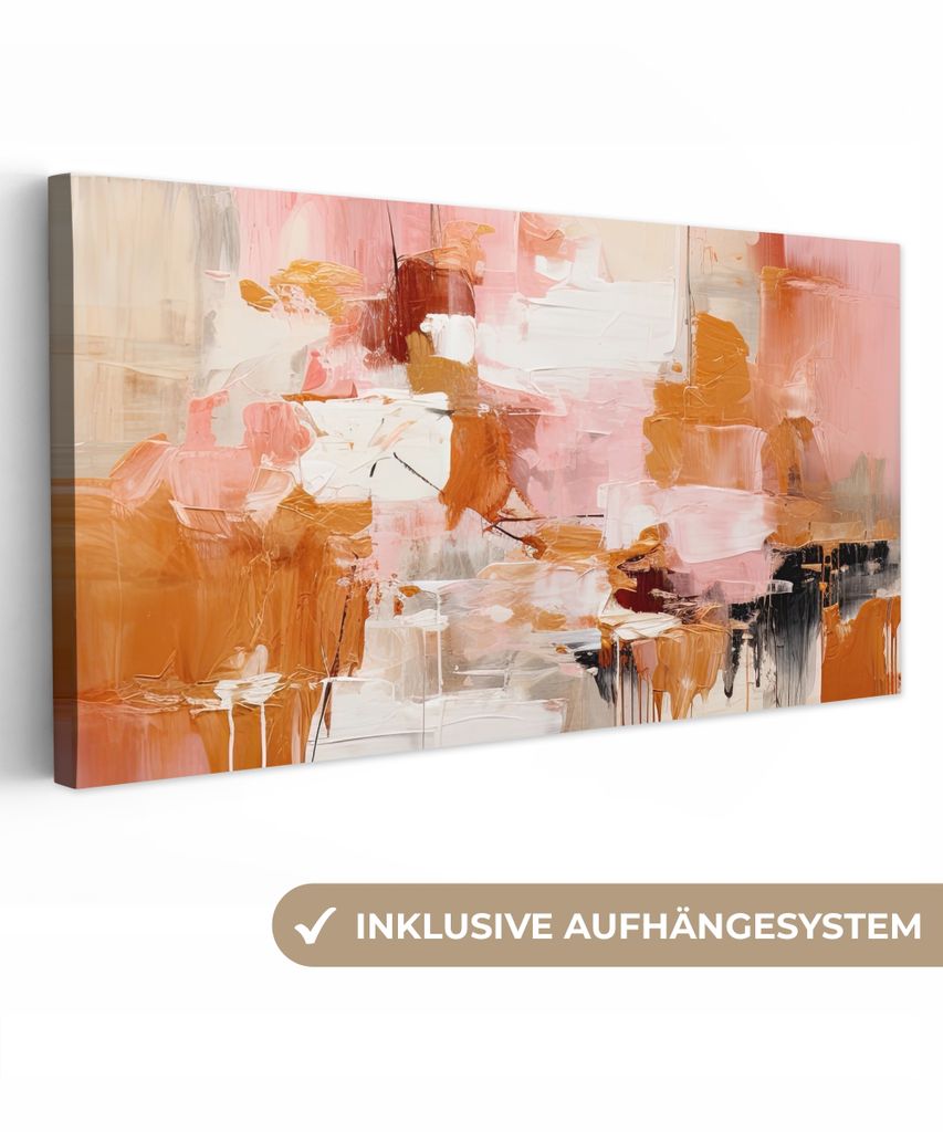 MuchoWow - Leinwandbilder - Farbe - Rosa - Orange - Abstrakt - Kunst, Wandbild, Wanddeko Bilder Wohnzimmer, 40x20 cm