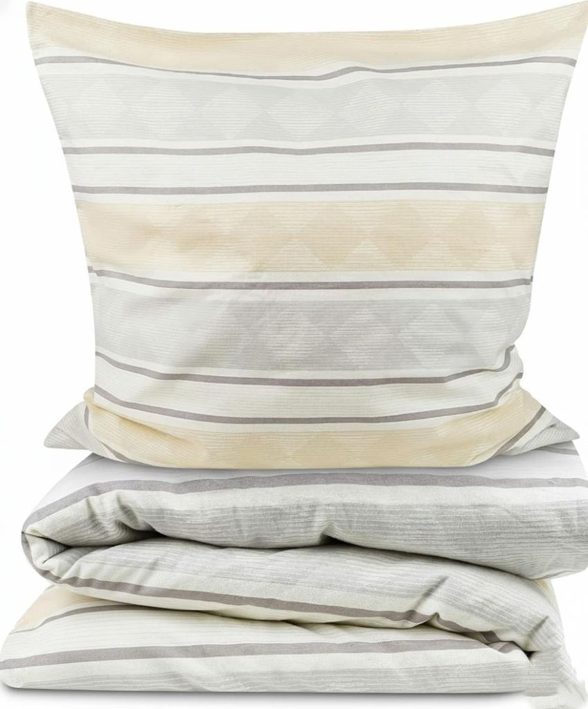 Beautissu 2tlg Biber Bettwäsche Viola, 135x200cm Kissenbezug 80x80 cm, Beige