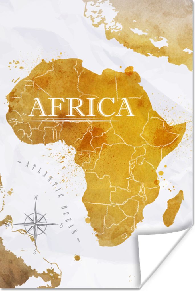 MuchoWow Poster Weltkarte - Afrika - Gold 40x60 cm - Plakate für die Wand - Poster Babyzimmer