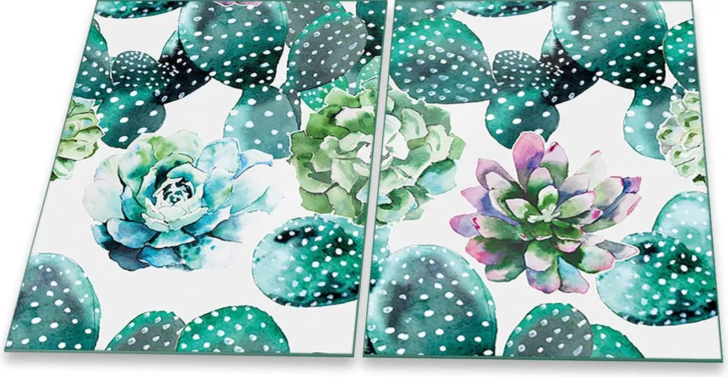 Set 2 Coprifornelli Universali 40x52cm - Vetro Antigraffio Fiori Verdi