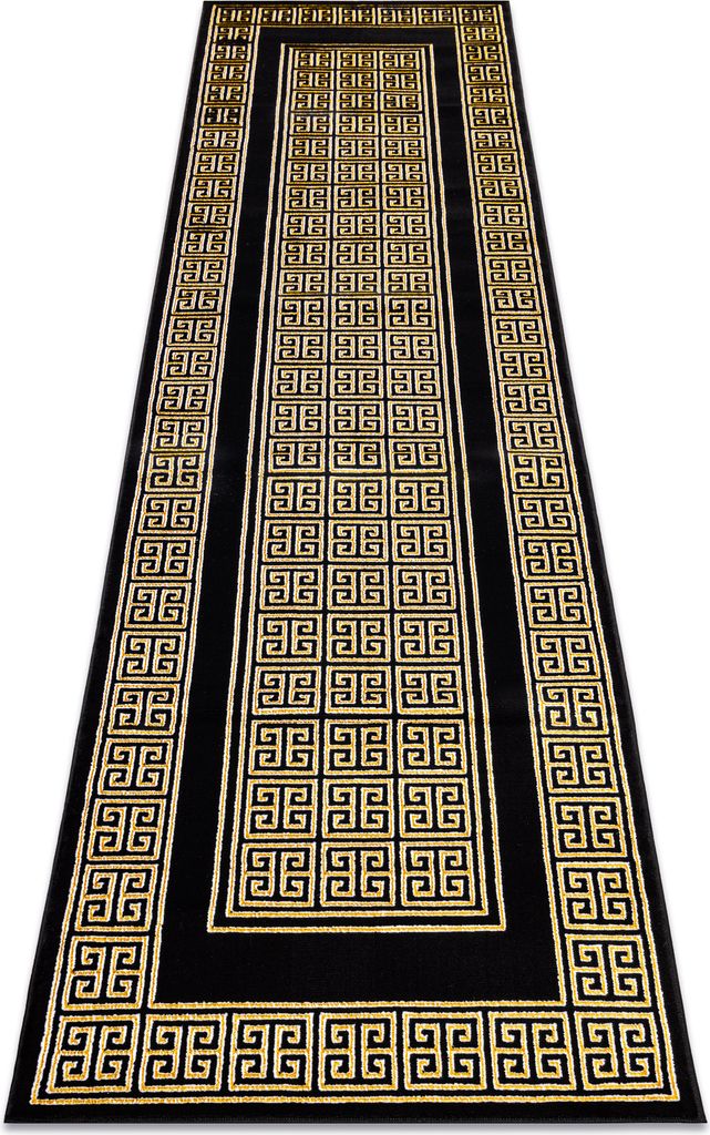 Modern GLOSS Teppich, Läufer 6776 86 stilvoll, Rahmen, griechisch schwarz / gold Schwarz 60x300 cm