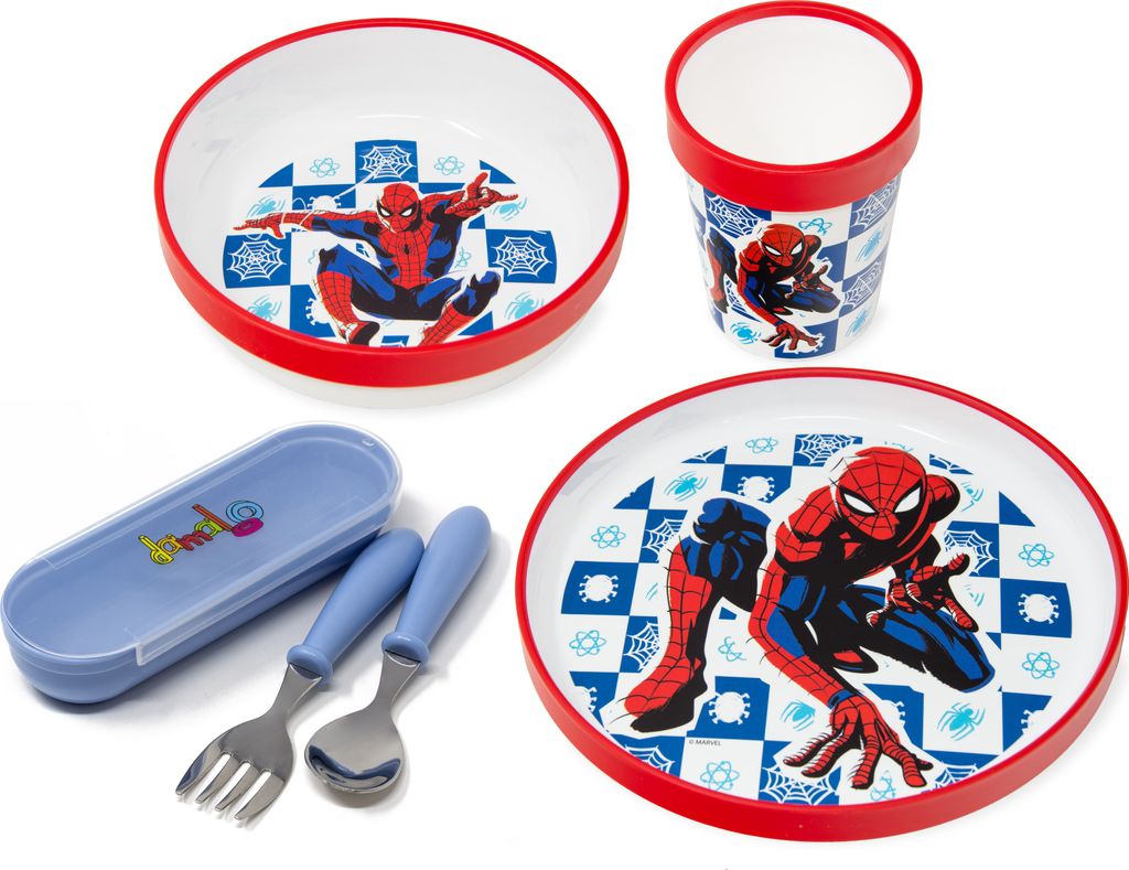 Spiderman Kindergeschirr Set rutschfest mit Kinderbesteck Produktbild 