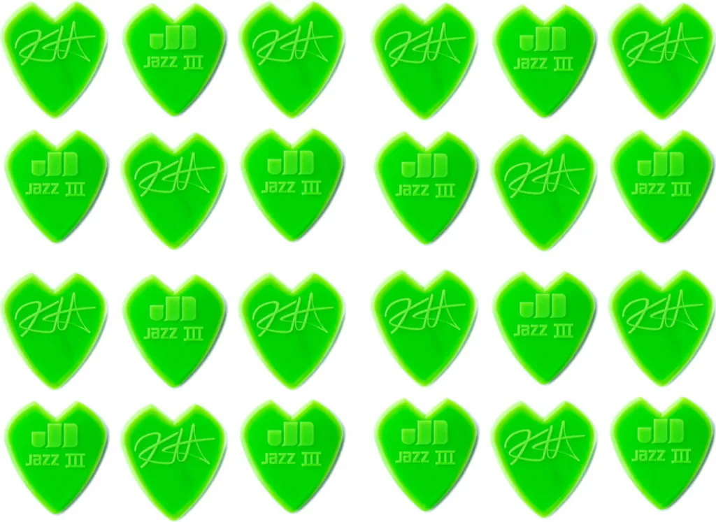Lot de 24 Médiators Guitare Dunlop Jazz III Kirk Hammett Verts 0,88 mm