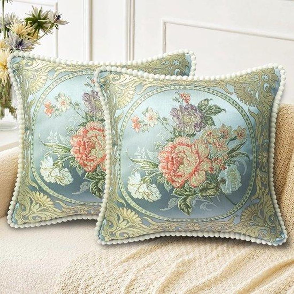 Unyqoos Set mit 2 dekorativen Kissenhüllen aus atmungsaktivem Stoff mit vintage Blumenmuster