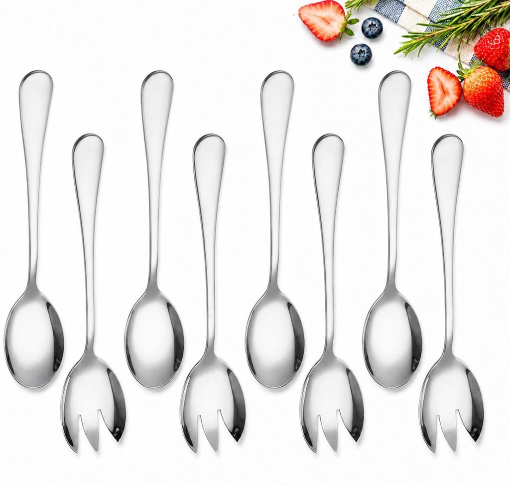 Salatbesteck 8-teilig, Edelstahl, 4 Gabeln + 4 Löffel, silber
