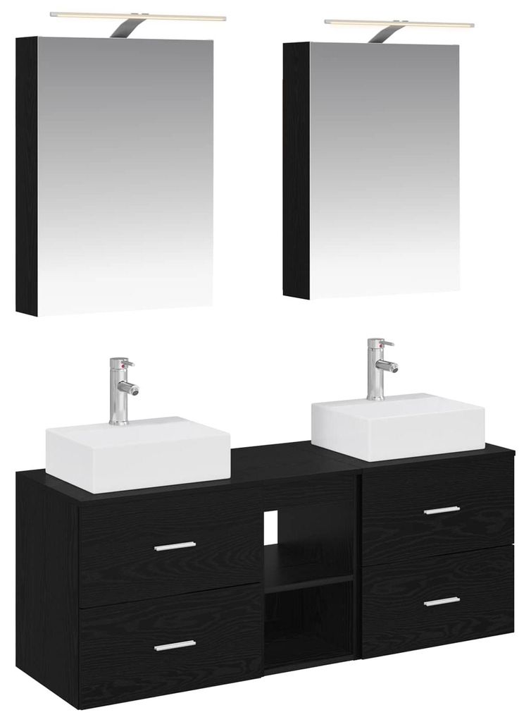 vidaXL Badezimmermöbel-Set 5 pcs Schwarze Eiche Ingenieurholz und Glas