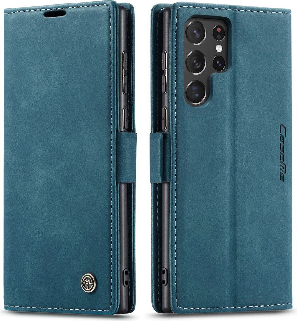 Galaxy S22 Ultra 5G Hülle, Retro Kunstledertasche mit Standfunktion Schutzhülle für Samsung Galaxy S22 Ultra 5G Blau