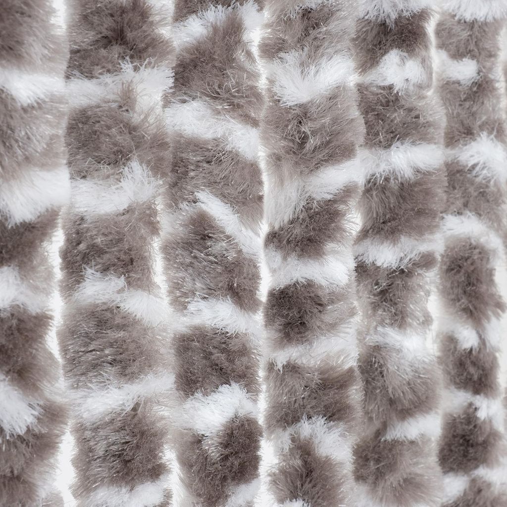 Moritz Flauschvorhang aus Chenille 90 x 220 cm taupe weiß gesteift Türvorhang als Fliegenschutz Insektenschutz für Camping Wohnwagen