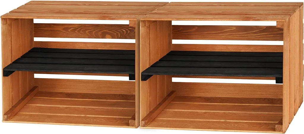 2 Étagères PINEEA 50x40x30 - Caisse en bois flambée effet vintage