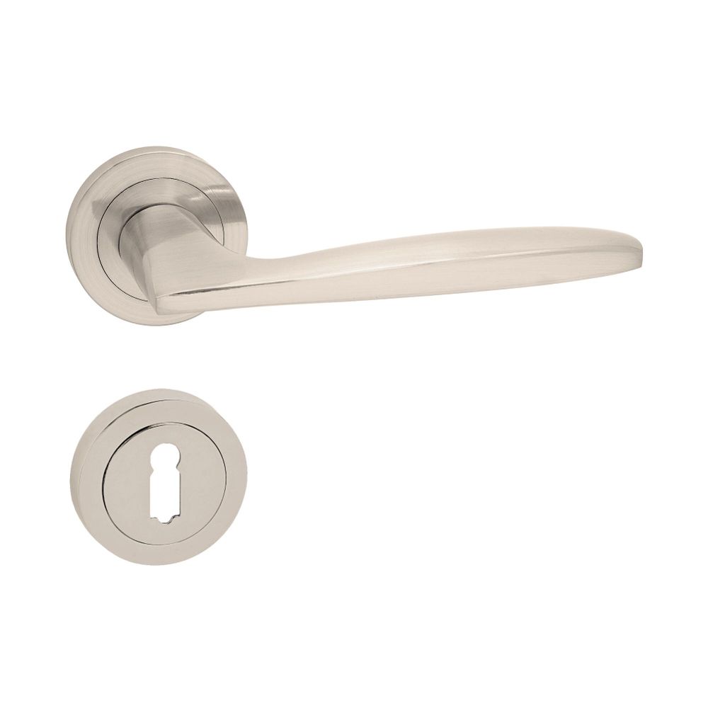 Domino Türgriff MIA-R M9 Drückergarnitur BB-Buntbart Set Rund BB Rosette Türklinke für Zimmertür Aluminium Nickel Türdrückergarnitur