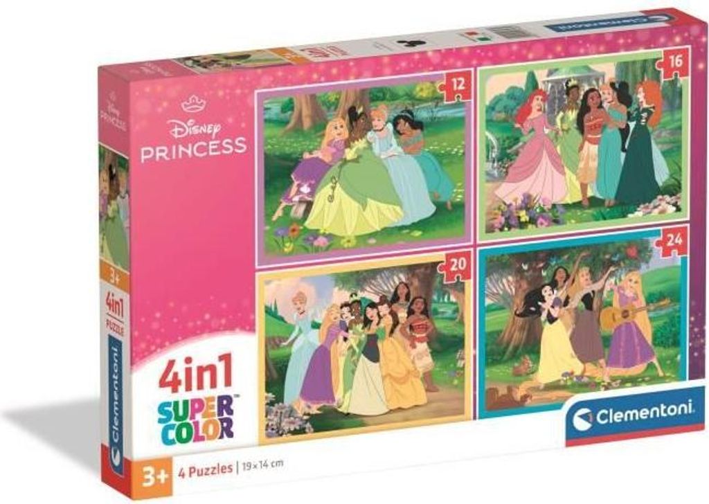 Puzzle, Clementoni 4 in 1, Disney Prinzessin, 12 16 20 24 Teile, 19 x 14 cm, Ab 3 Jahren