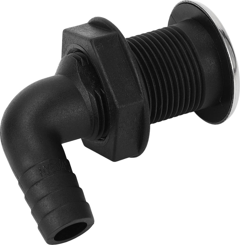 3/4-Zoll-Rumpfverschraubung, auslaufsicherer, hochfester Nylon-Schlauchanschluss für 90-Grad-Winkel für Boote und Marine