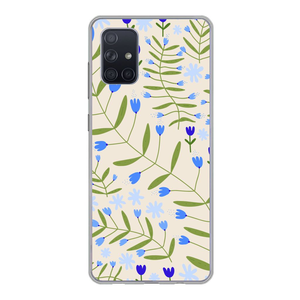 MuchoWow Handyhülle Schutzhülle Hülle für Samsung Galaxy A51 Blume - Blätter - Blau Silikon Softcase Handy Hülle - Schutzabdeckung