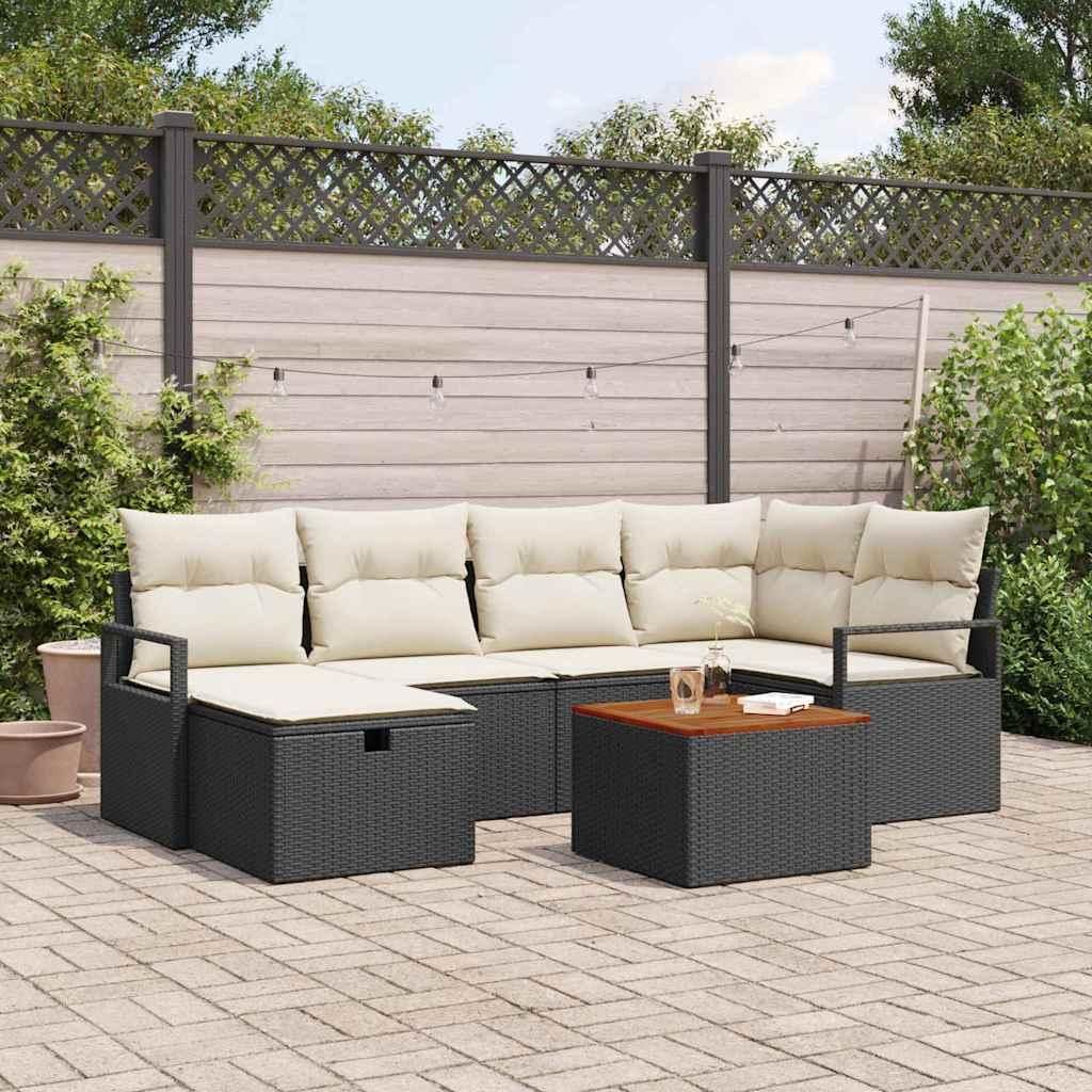 Maison Exclusive - Gartensofa-set mit Kissen 7 pcs Schwarz Poly-Rattan