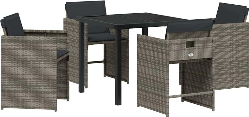 Garten Essgruppe 5 pcs Grau Poly-Rattan
