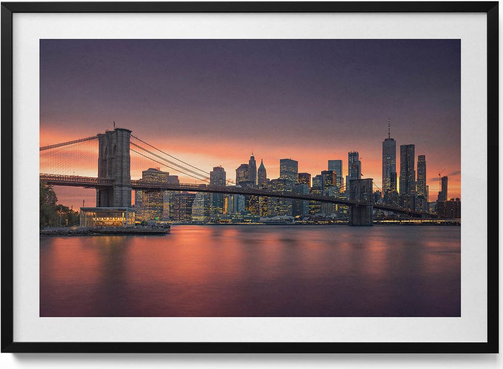 New Yorker East River– Wandbild mit Rahmen – Gerahmtes Bild – Wanddekoration – 100x70 cm – Schwarz Rahmen