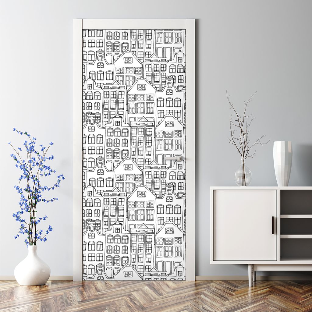 Dekorative Aufkleber selbstklebend Türaufkleber Türposter dekoration Doodle Stadtgebäude 77 x 200 cm