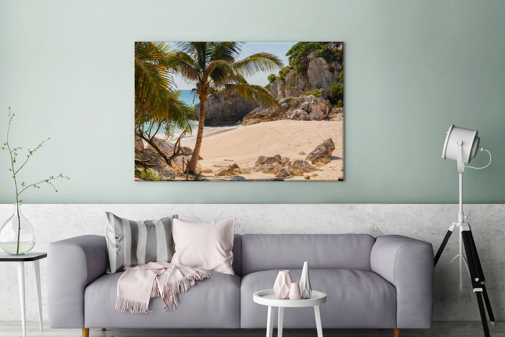 OneMillionCanvasses - Leinwandbilder - 140x90 cm, Tropischer Strand an der Riviera Maya bei Tulum in Mexiko, Wandbilder Kunstdruck Wanddekoration...