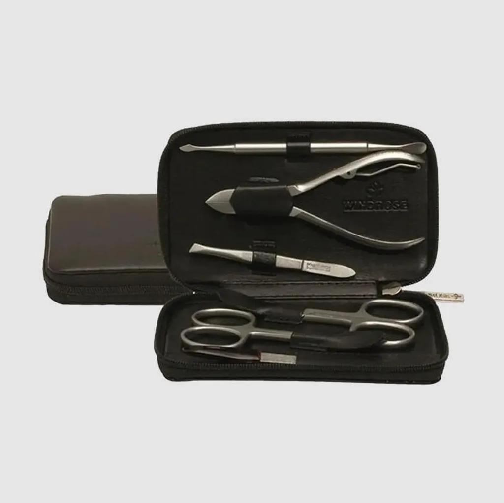Nécessaire de manucure de voyage compact en cuir noir pour le bureau