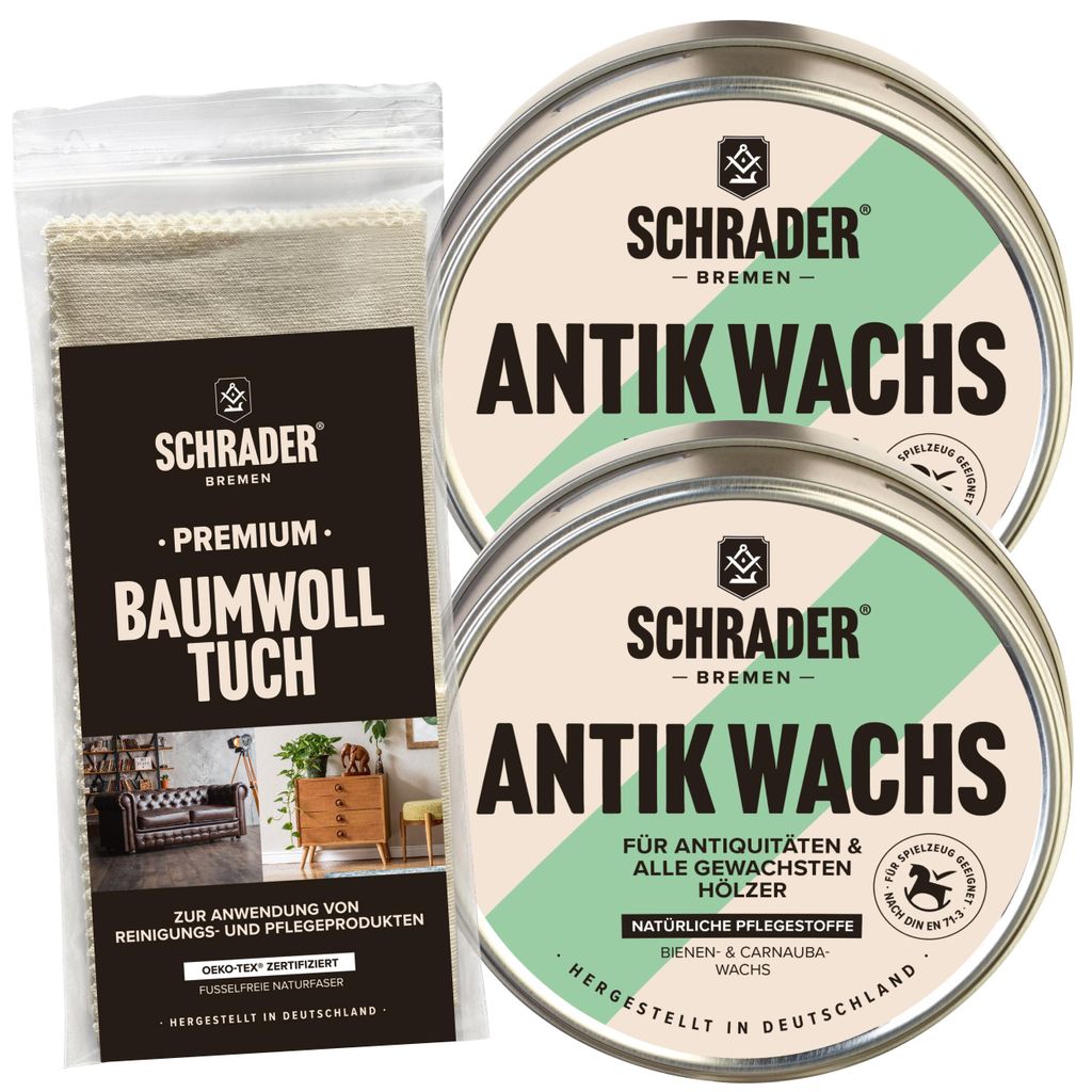 SCHRADER Antik Wachs + Baumwolltuch - dreiteiliges Set zur Produktbild 