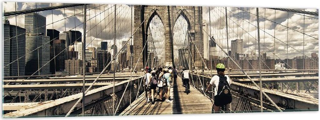 Bilder auf glas - Amerika brooklyn brücke bau - 160x50cm - Glasbilder - Wandbilder - Kunstdruck - zum Aufhängen bereit - Wanddekoration aus Glas ...