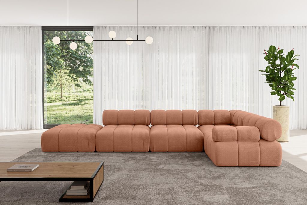 ALTDECOR Modulares Sofa Ecksofa in L-Form - Felto-L2 - 380x190x70 cm Apricot Corner modular Sofa Eckcouch Couch Wohnlandschaft Cauchsofa Polstersofa