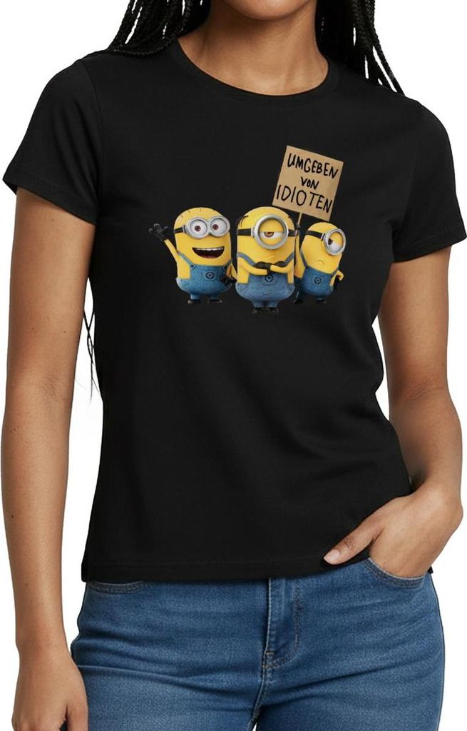 Spreadshirt Minions Umgeben Von Idioten Despicable Me Frauen T-Shirt, M, Schwarz