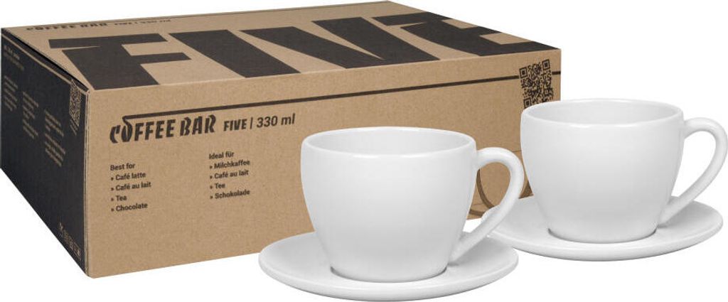 Könitz Kaffeetassen 2er Set Coffee Bar FIVE, Tasse, Porzellan, Weiß, 330 ml, 1758000005