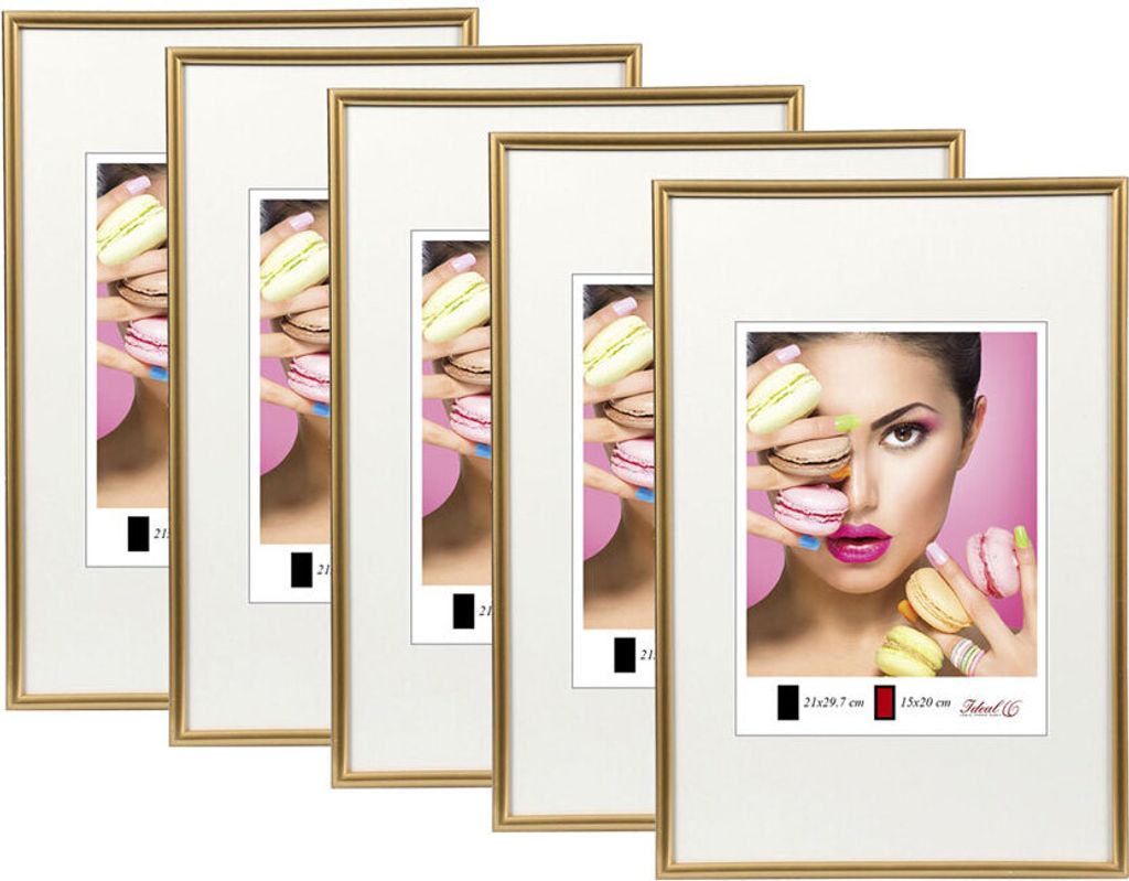 2er 3er 5er Pack Photo Style Set Bilderrahmen Wanddeko Collage Poster Kunststoff Rahmen - Farbe: 5er Pack Gold | Format: 30x40