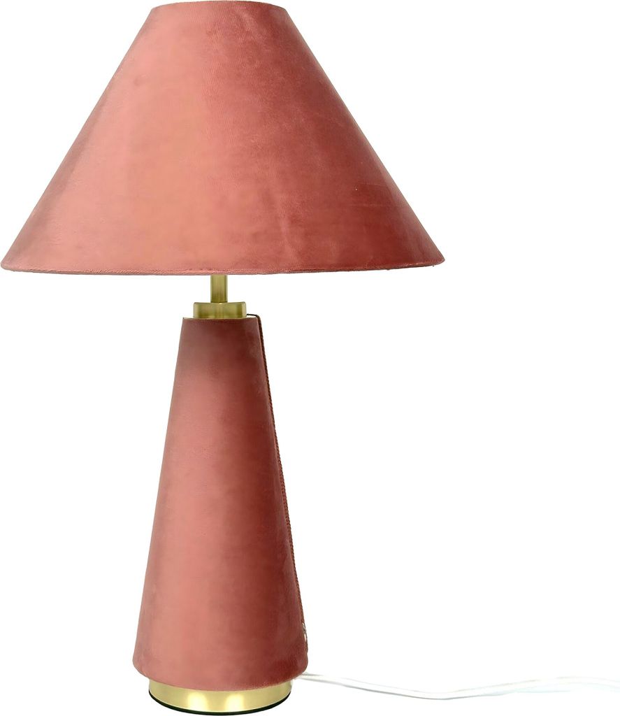 Relaxdays Tischlampe, Samtschirm & Metallfuß, E14, HxD: 47 x 30 cm, Nachttischlampe mit Kabel, Schlafzimmer, pink/gold