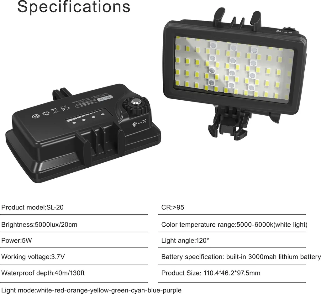 Lampe de Plongée LED RGB Submersible 40m pour Caméra d'Action