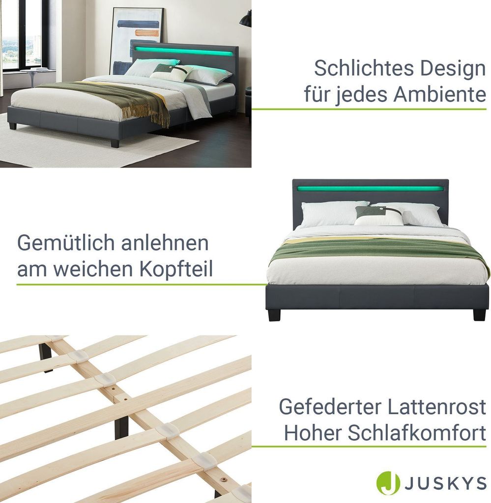Juskys Polsterbett Paris 140 x 200 cm Kunstleder mit LED, Produktbild 4